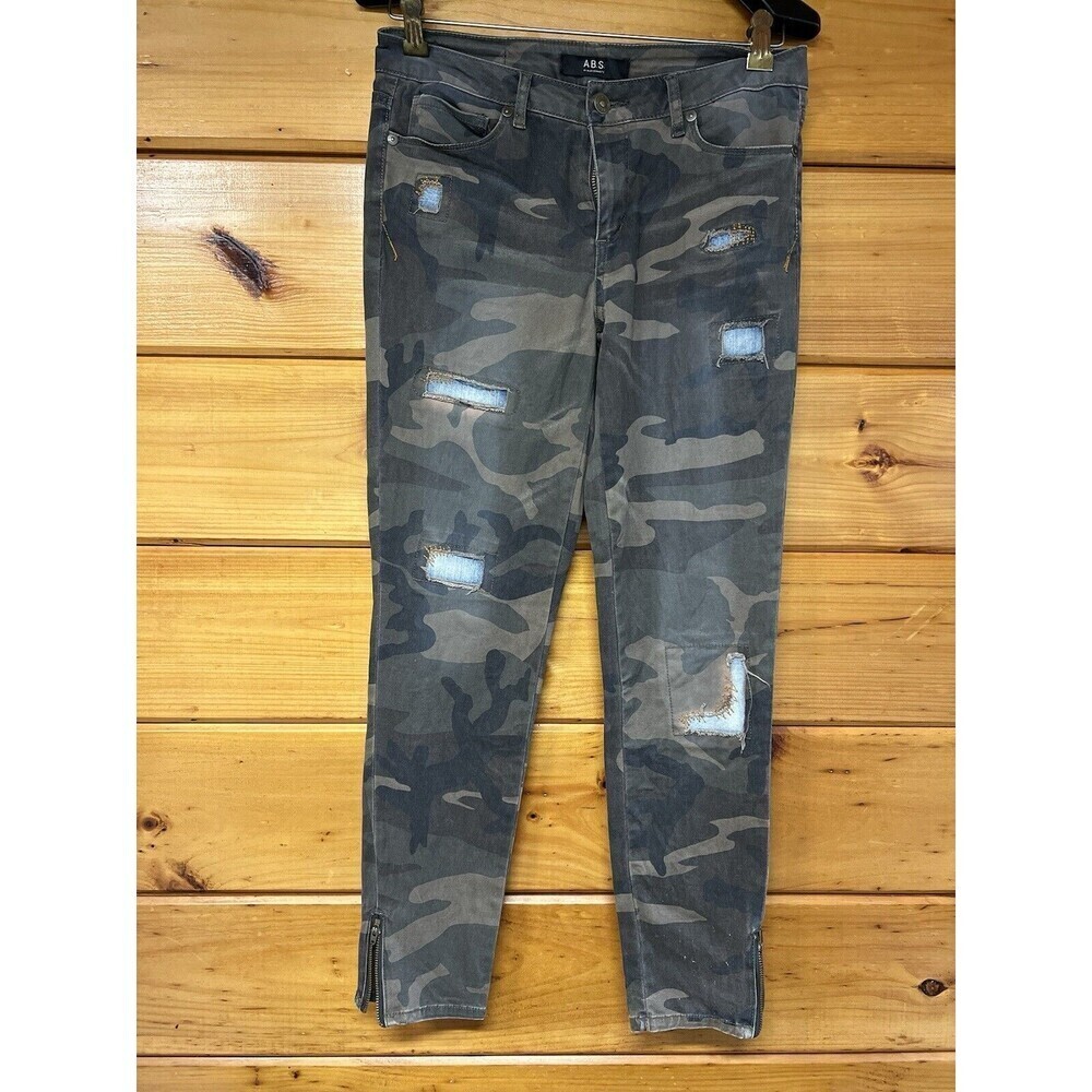 A.B.S By Allen Schwartz Camo Jeans Skinny Zippers Distressed Size 26